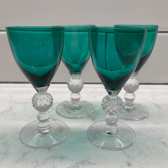 (4) Vintage Cordial Glass Golf Ball Stiegel Green by MORGANTOWN 1939-1971 - Picture 1 of 7